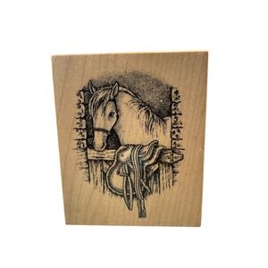 PSX Wood Mounted Rubber Stamp G-1874 Horse Saddle Stable Vintage